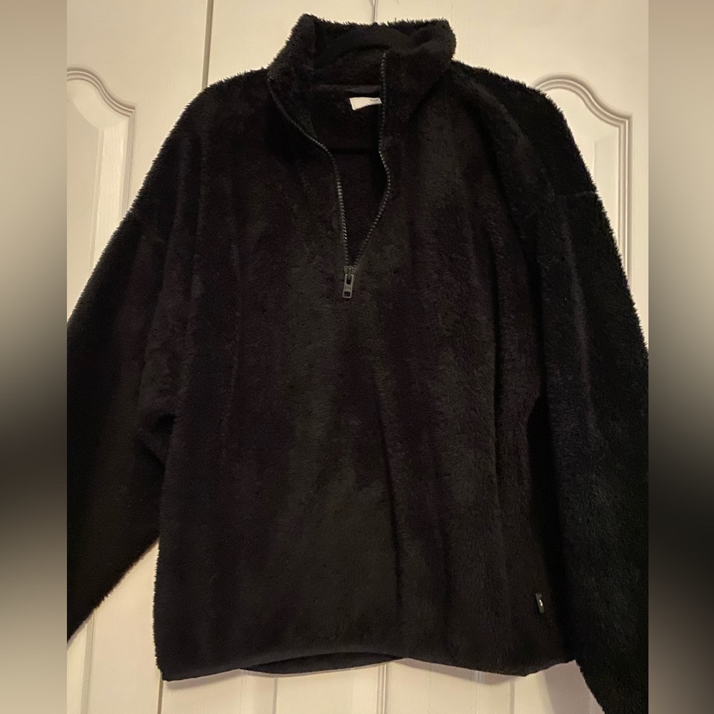 TNA Black Plush Quarter-Zip Women's Sweater